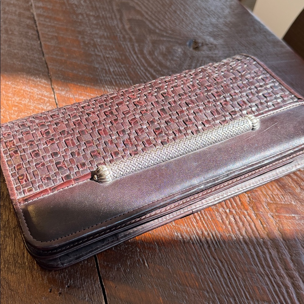 Brighton Brown Woven Leather Organizer Wallet Clutch Checkbook